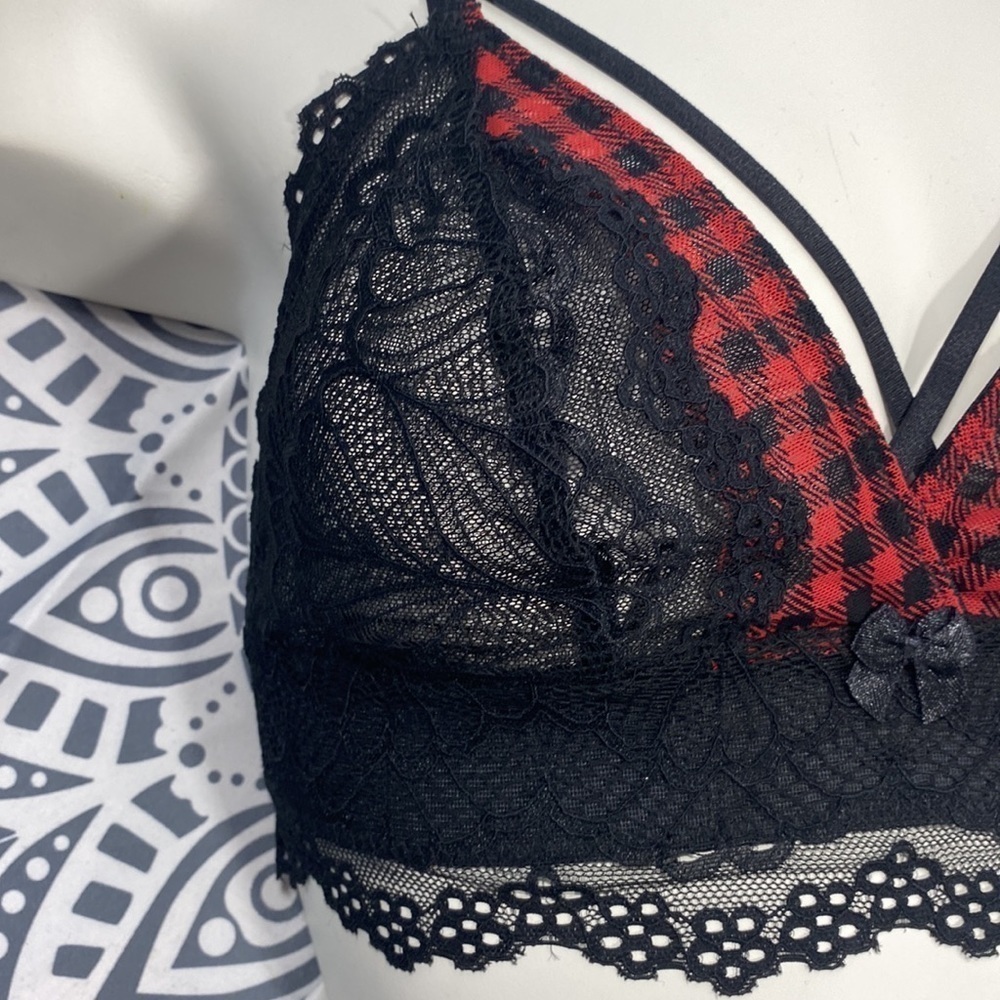 NWOT LA VIE EN ROSE lace and plaid bra​​​​​​​​​​​ - Picture 2 of 11
